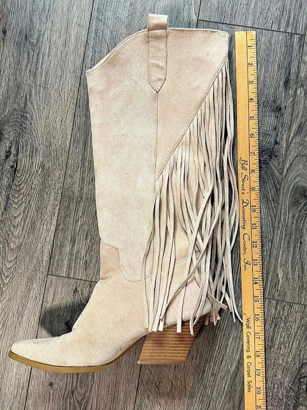 Nasty Gal Beige Faux Suede Fringe Western Cowboy Boots Knee High EU 39 / US 8.5-